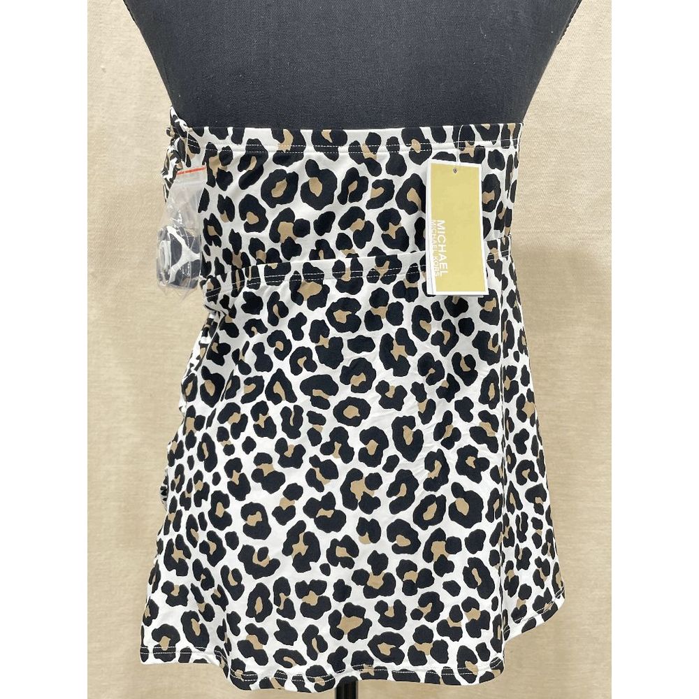 MICHAEL Michael Kors Plus Size Logo-Ring Shirred Tankini Top - Khaki Leopard 16W - Picture 4 of 7